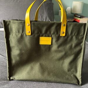 Olive Green Tote Bag with Yellow Handles